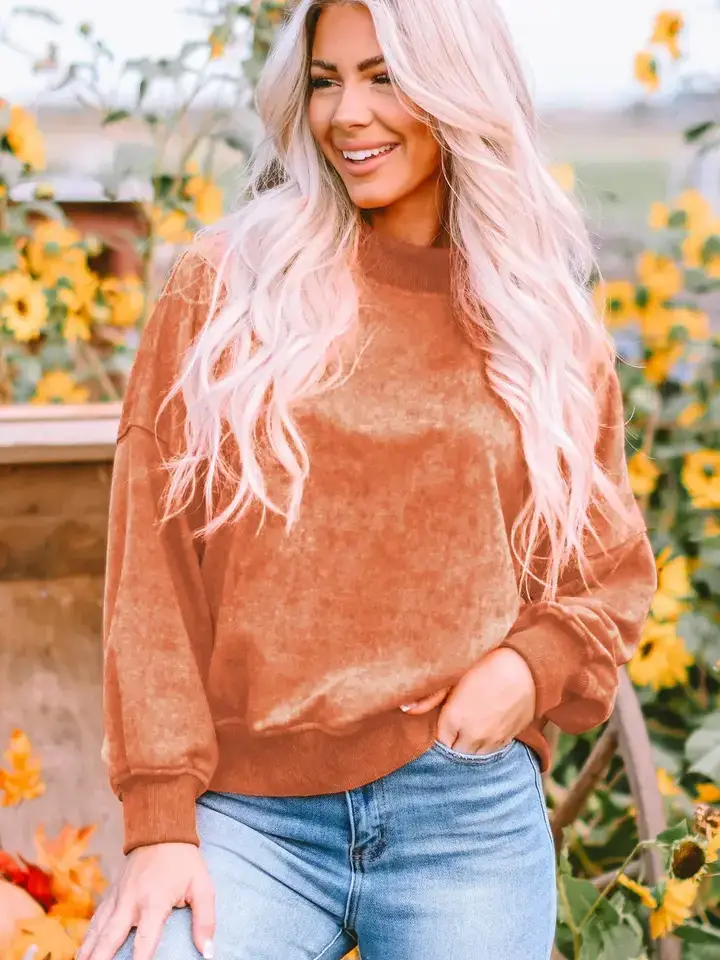 Lovesoft - Wholesale Sweatshirt - Women's - Green Drop Shoulder Crew Neck Pullover Sweatshirt6