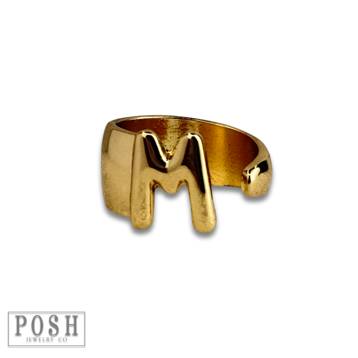Gold Bubble letter monogram initial ring for wholesale on Faire10