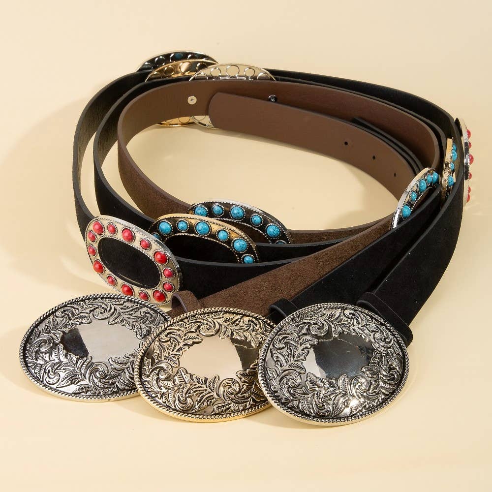 Anarchy Street - Wholesale Belt - Women's - Concho Buckle Detail Western Vegan Leather Belt0