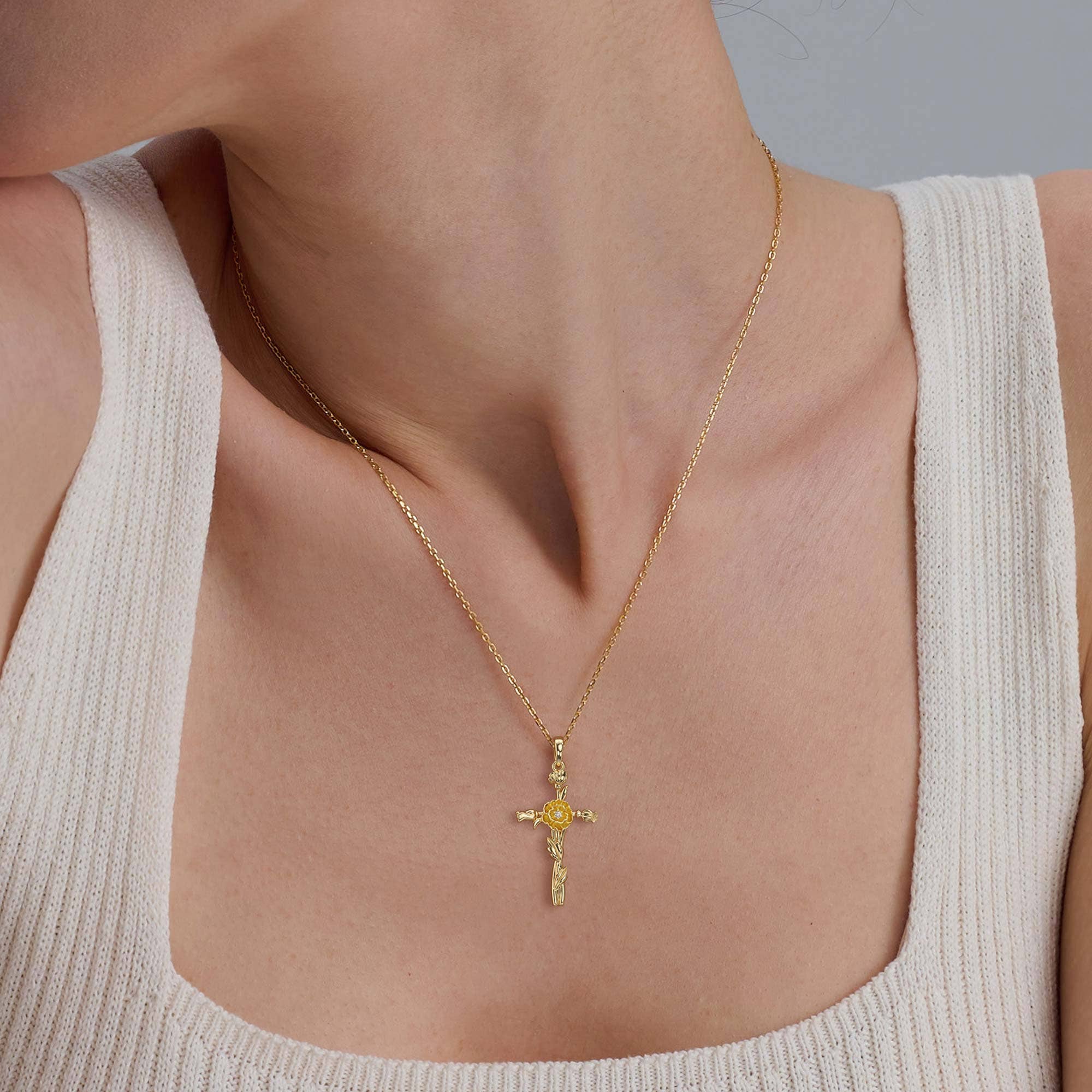 Vanimy Jewelry - Wholesale Pendant/charm necklace - Floral Cross August Poppy Pendant Necklace1