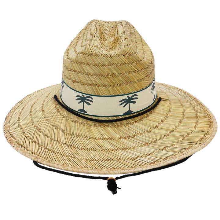 Cap Zone - Wholesale Straw Hat - Women's - Palm Tree Band Wide Rush Straw Lifeguard Hat