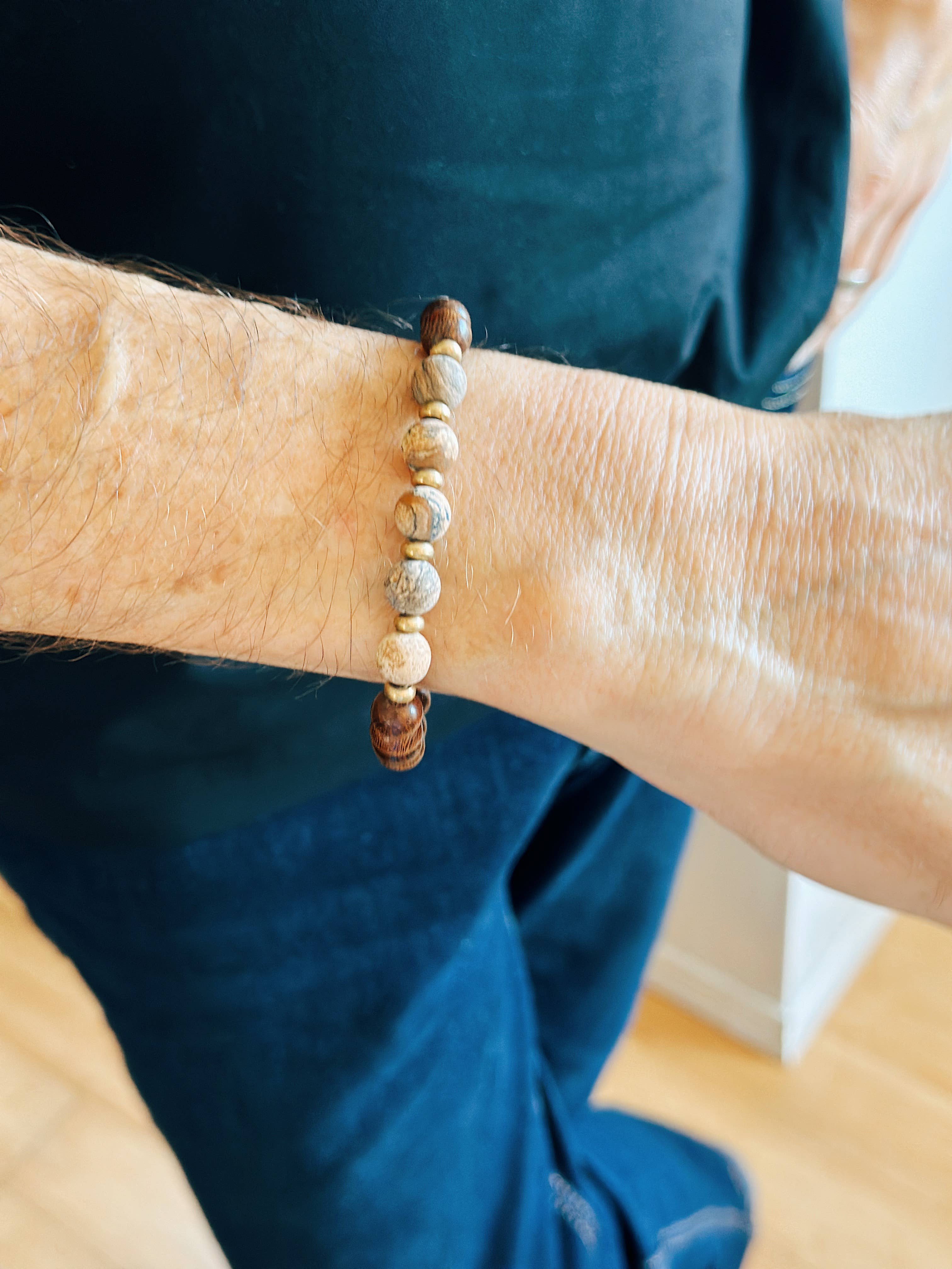 REMOVED BRAND – wholesale Pärlarmband – Jasper ädelsten + Mässing + Trä - 8 MM pärlarmband 7