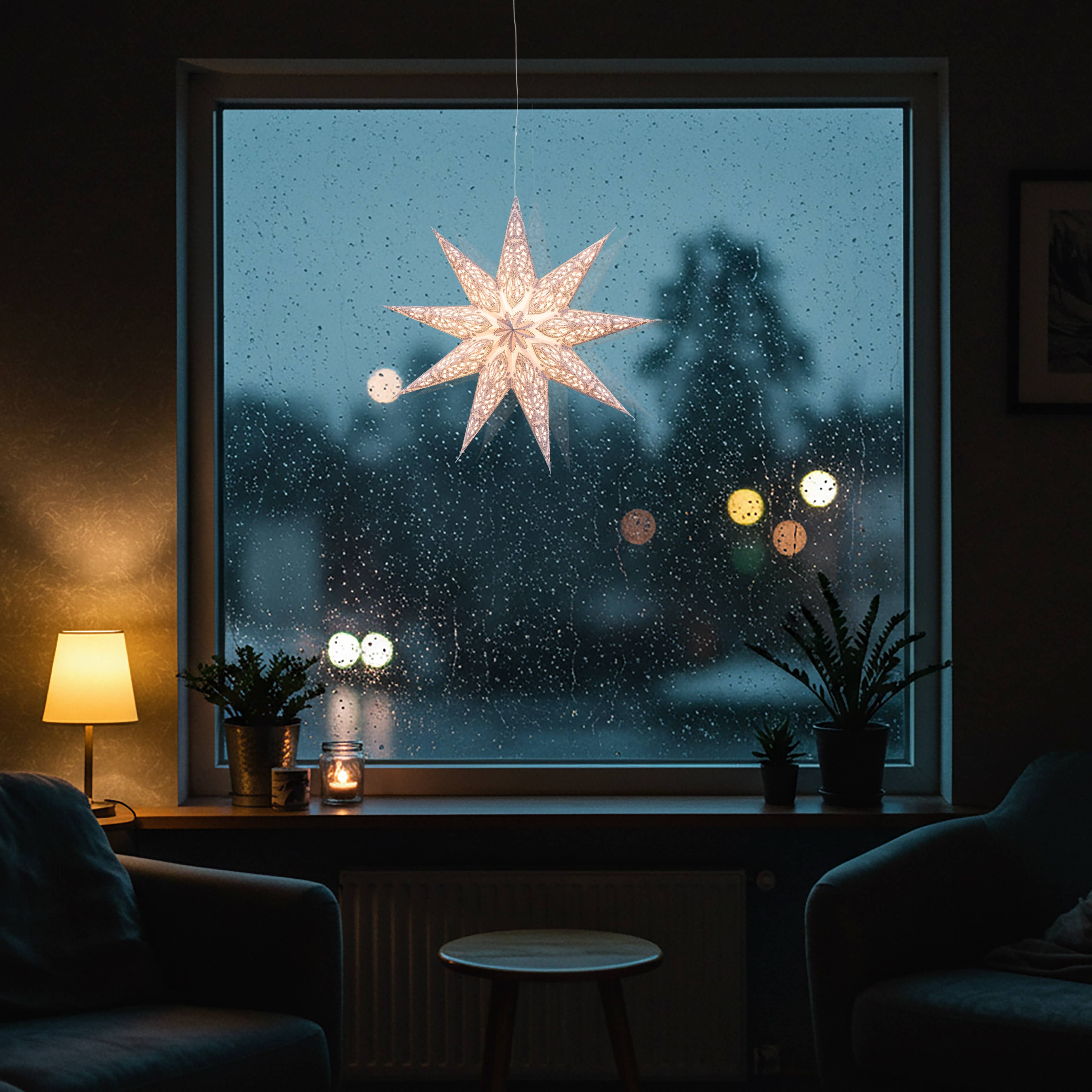 Artschatz LLC - Wholesale Paper Lantern/Lamp - Phoenix ~ 9 Pointer, 17", White Paper Star Lantern Light Paper Star Lantern Light8