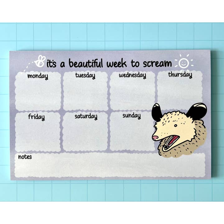 Screaming Possum Weekly Planner Notepad for wholesale by 2Birds1Pencil Illustrations