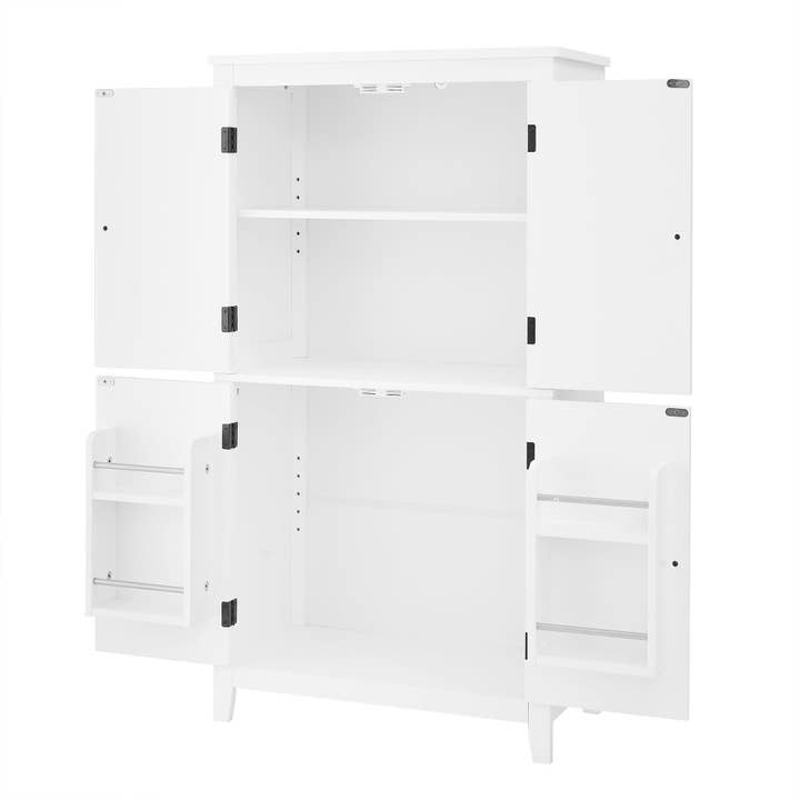 Orange County Decor - Wholesale Cabinet - Elegant Bathroom Floor Storage Cabinet, Bathroom Storage Unit, Freestanding Cabinet With 4 Doors, Adjustable Shelves, Adaptable Shelves, White White Mdf23