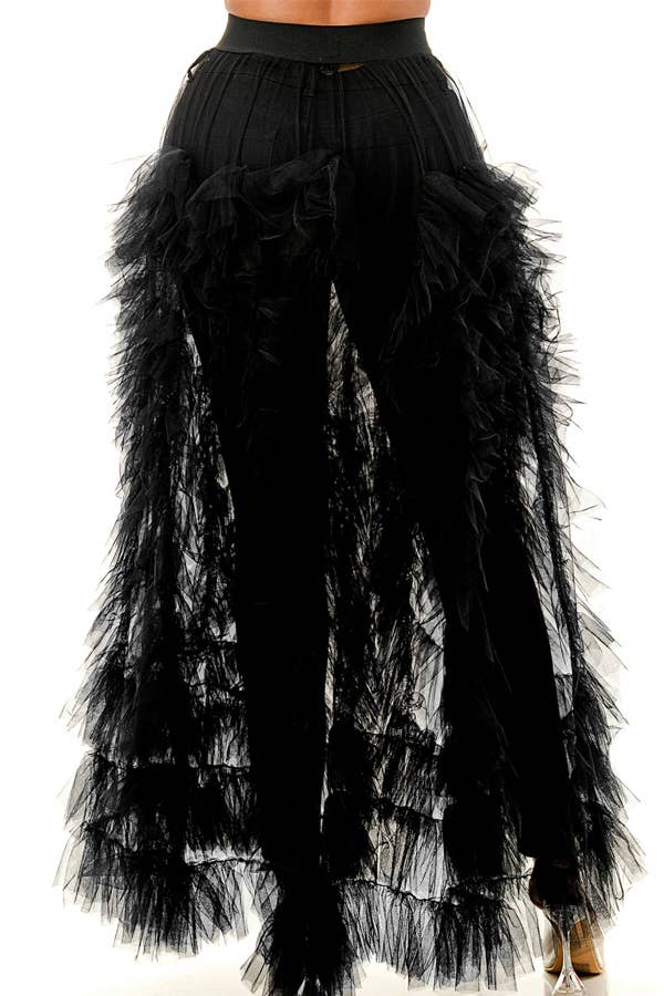 Black Ruffle Tulle Overlay Pants for wholesale on Faire2