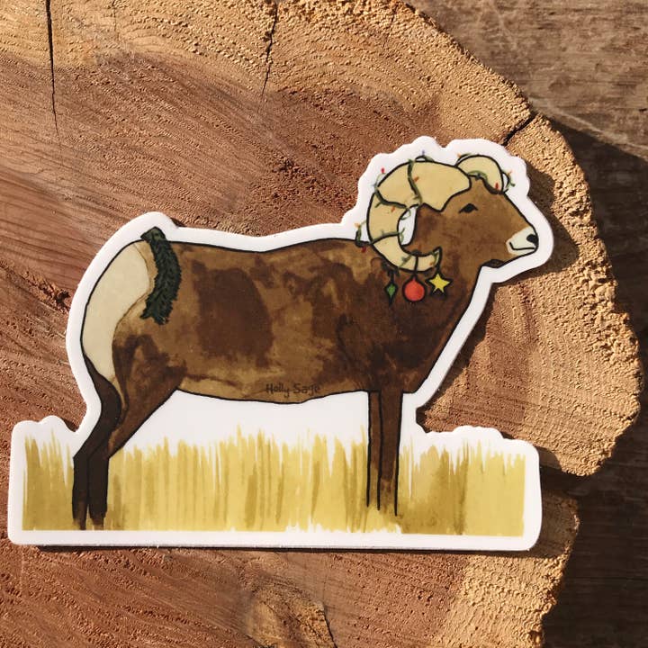 Sticker Bighorn des Fêtes pour la vente par Holly Sage Art