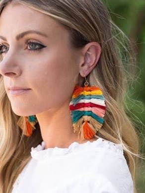 Rainbow Macrame Leaf Earrings for wholesale by Baubles by B