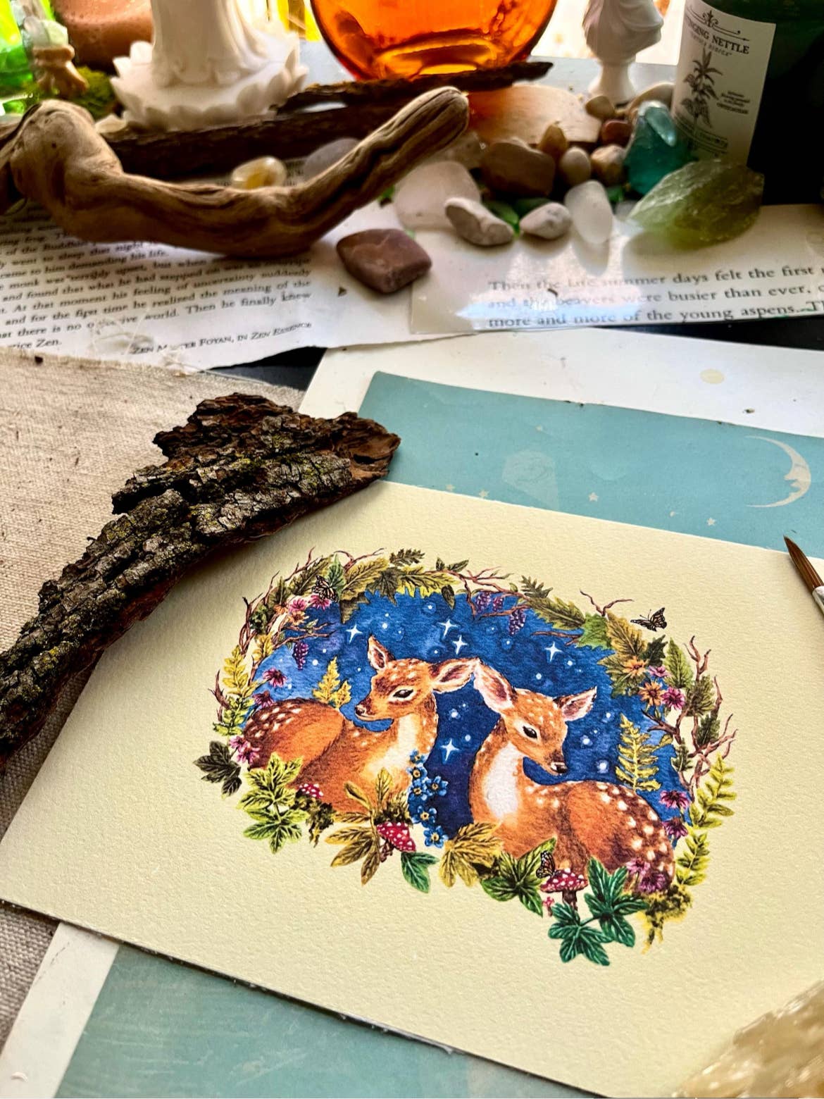 Kaleigh Day Art – wholesale Art print – Fawn Watercolor Art Print: Whimsical Forest Deer2