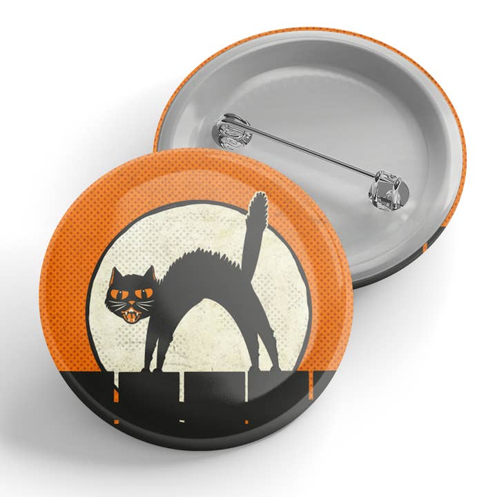 Black Cat Button for wholesale by Black River Letterpress & Paper Co.