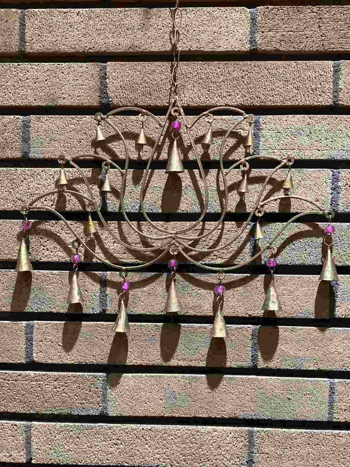 Lotus Flower Recylced Brass & Glass Bead Bell Wind Chime (L) for wholesale by Katmandu Trading Co.