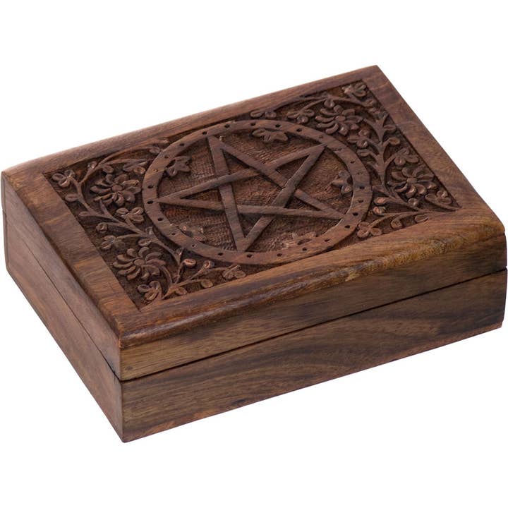 Kheops International inc. - Wholesale Decorative Box - Wood Lined Box-Carved/Pentacle-5"X7"