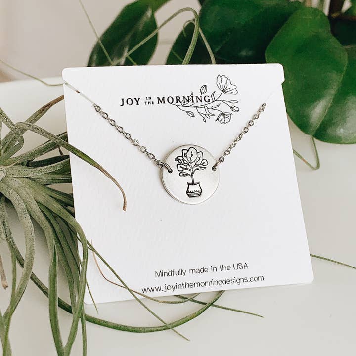 JOY IN THE MORNING - Wholesale Pendant/Charm Necklace - Fiddle Leaf Fig Necklace, Plant Lady