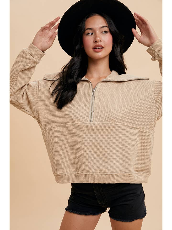 In Loom - Wholesale Sweatshirt - Women's - EXAGGERATED LAPEL QUARTER ZIP PULLOVER