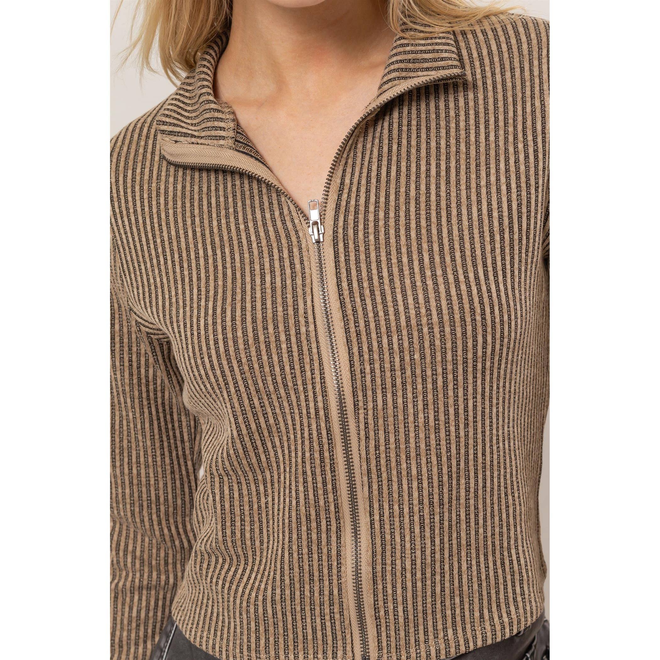 HYFVE – Camisa - Mulher por atacado – Top de Malha com Fecho de Correr às Riscas19