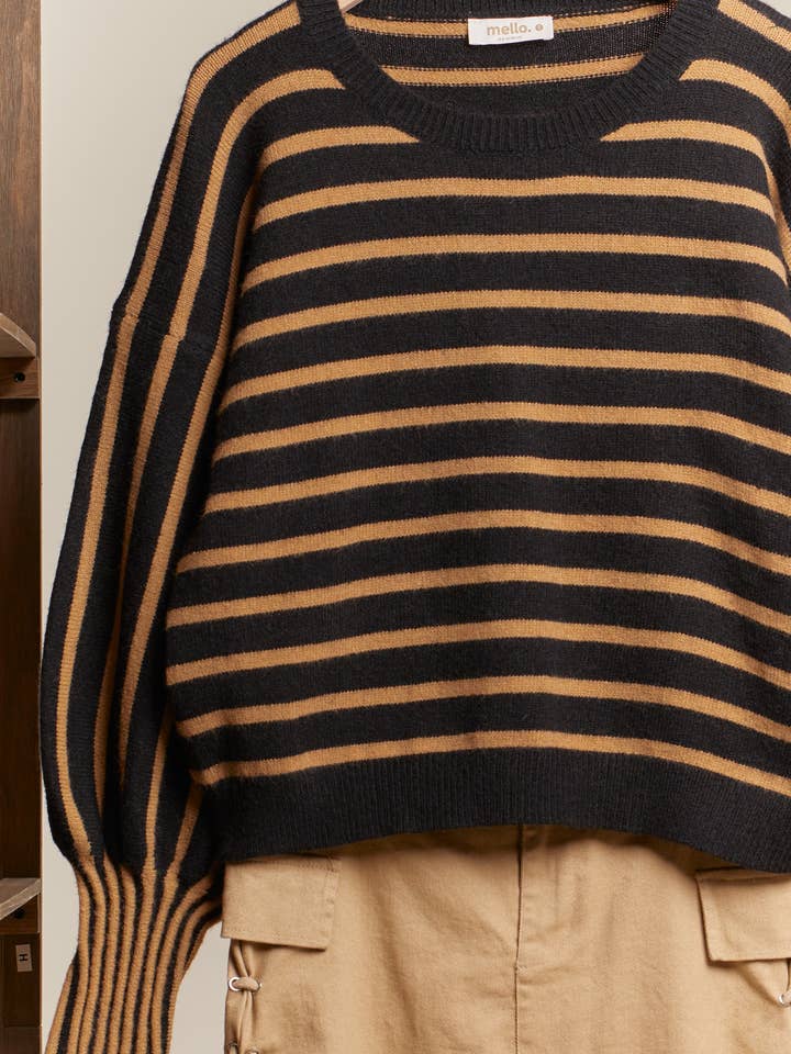Mello. - Wholesale Knit Sweater - Women's - Stripe Puff Sleeve Sweater