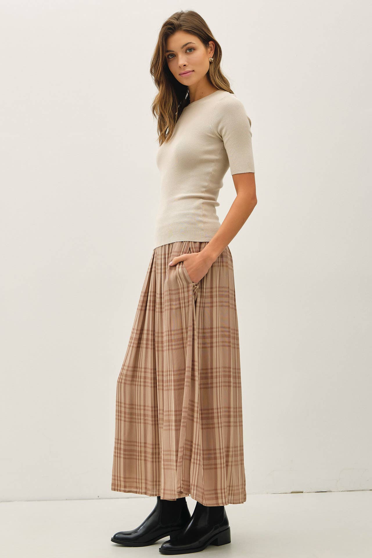 Be Cool - Wholesale Skirt - Women's - PLAID PRINTED PLEATS MIDI SKIRT 5