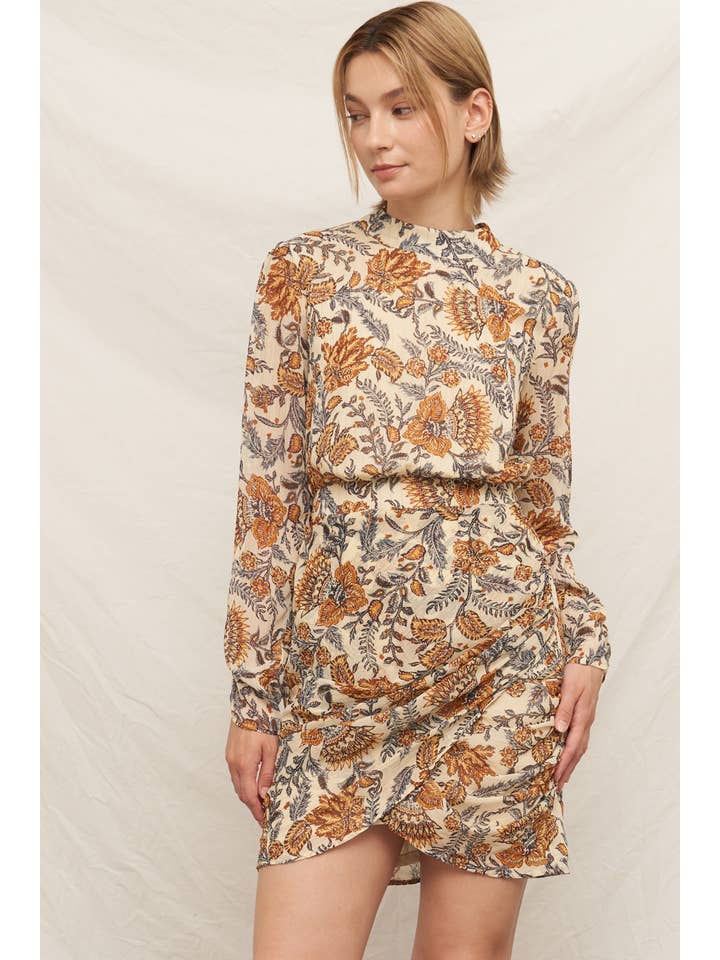 CREAM MULTICOLOR Long Sleeve Mock Neck Mini Dress for wholesale on Faire1