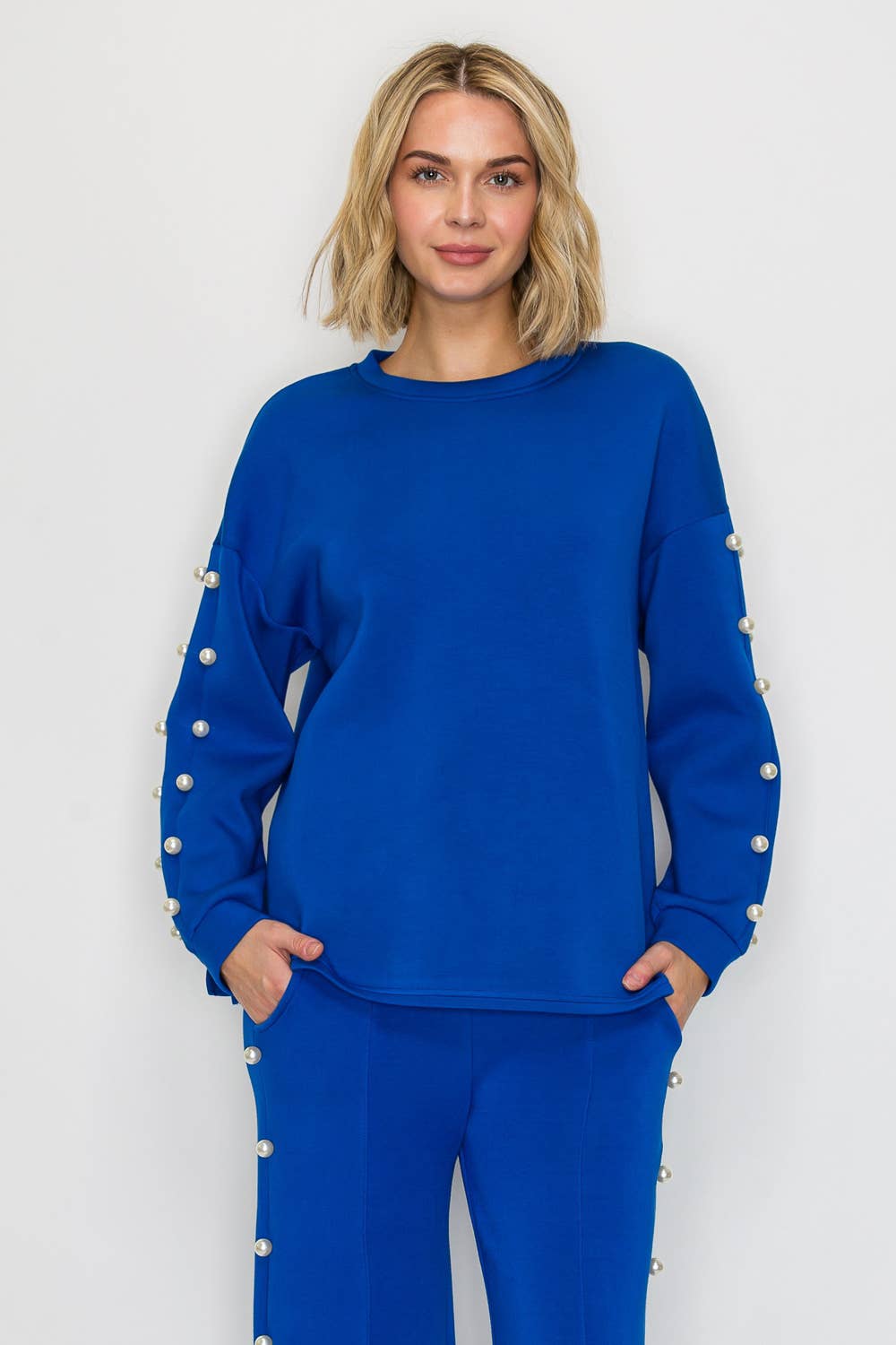 Joh Apparel - Venta al por mayor Jersey corto de punto - Mujer - Top de perlas Katri Stretch French Scuba3