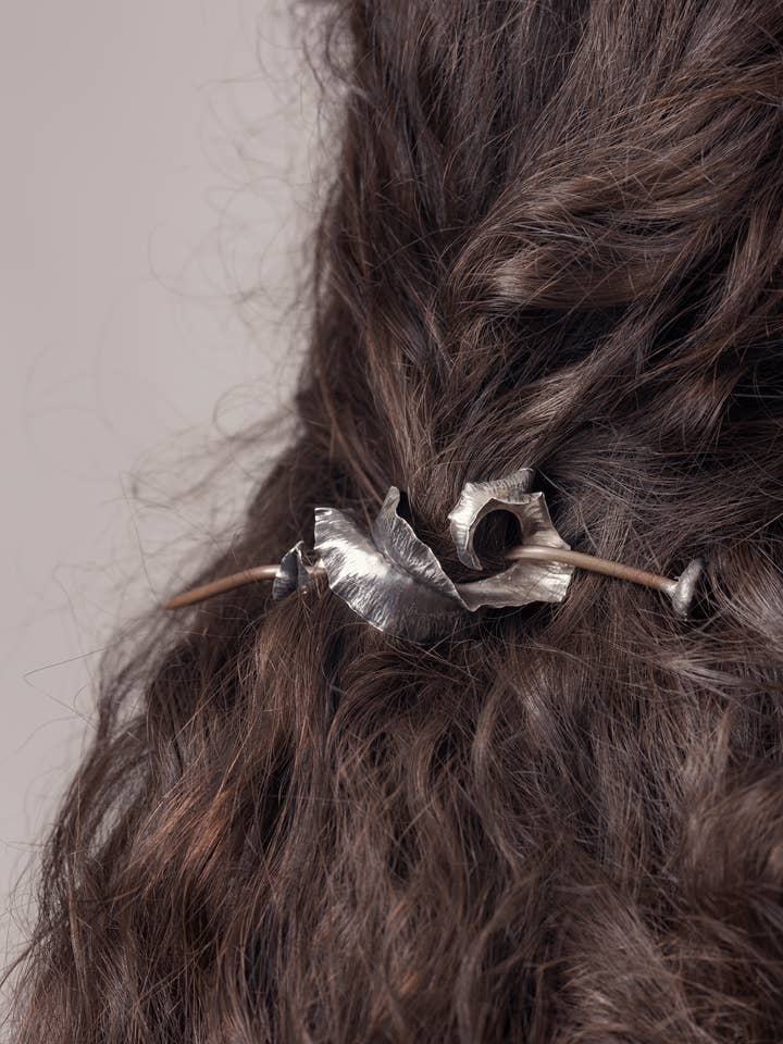 Silver and copper jewel hairpin for wholesale by Erica Magliano