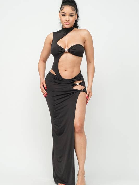 Ensemble de jupe longue avec détails en forme de trou de serrure pour la vente par Belita Collection