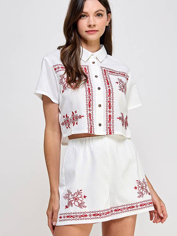 Embroidered Shirt & Short Set for wholesale by RUBIENN