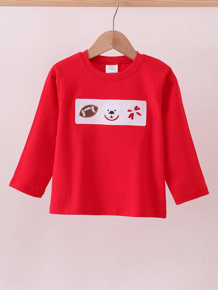 Top premium bordado com bulldog da Geórgia em vermelho por atacado de Aspen Rain Boutique