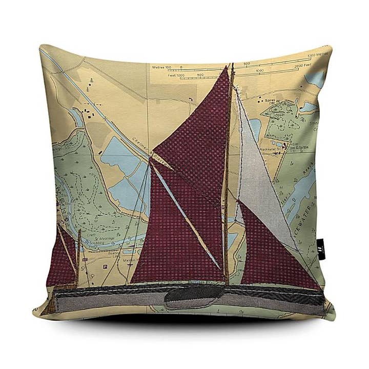 Barge at Maldon Essex Cushion for wholesale by Hannah Wisdom Textiles