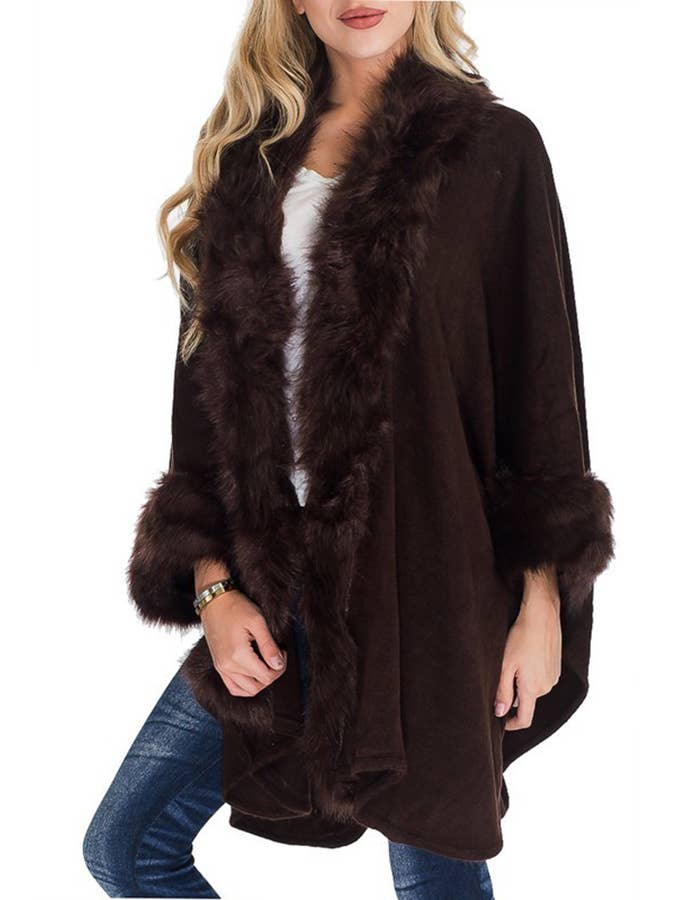 Cap Zone - Wholesale Poncho - Women's - Solid Color Lux Faux Fur Lined Open Silhouette Poncho11