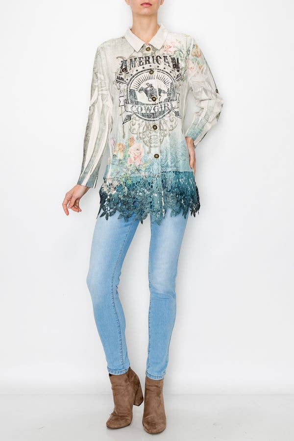 Faux Suede Button-Up Jacket With Lace Trimming – 4539IV/AMERICAN COWGIRL for wholesale on Faire5