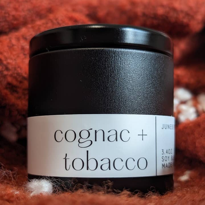 Cognac + Tobacco Wood Wick Candle, Luxury Masculine Scent for wholesale by juneberryplace home fragrances - Candles, Diffusers & Sprays