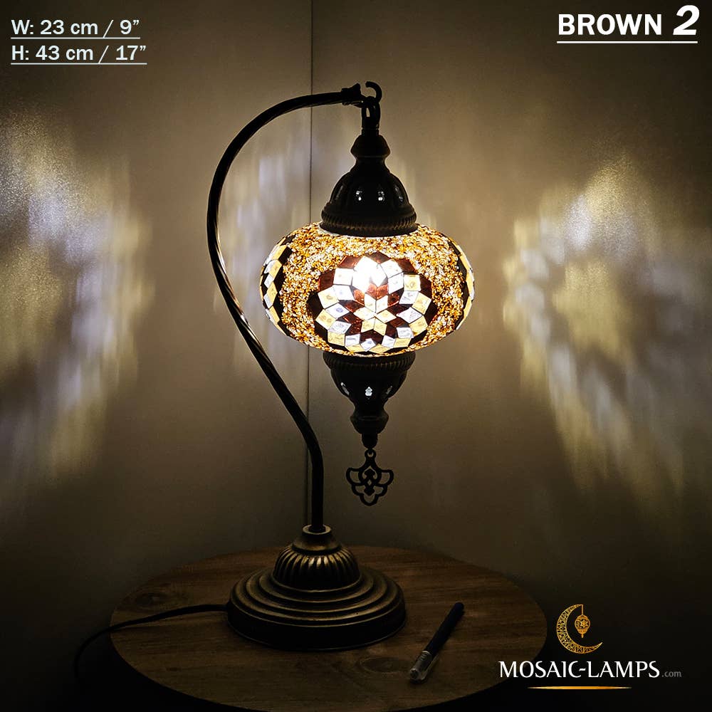Mosaic Lamps - Wholesale Accent/Desk Lamp - 10+Colors - Gooseneck Large Globe Mosaic Table Lamp, Turkish14