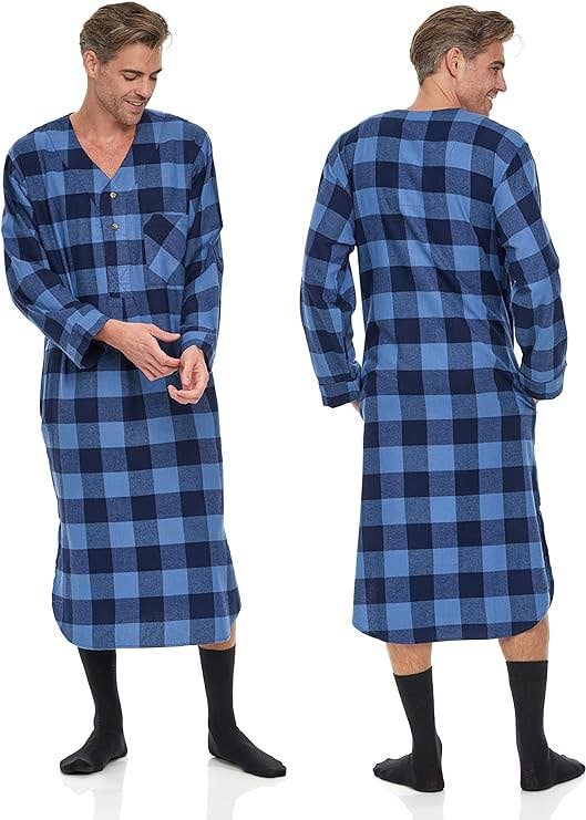 I-Wear Brands - Wholesale Nightshirt - Men's - 2 Pack Men's Cotton Flannel Long Henley Nightshirt11