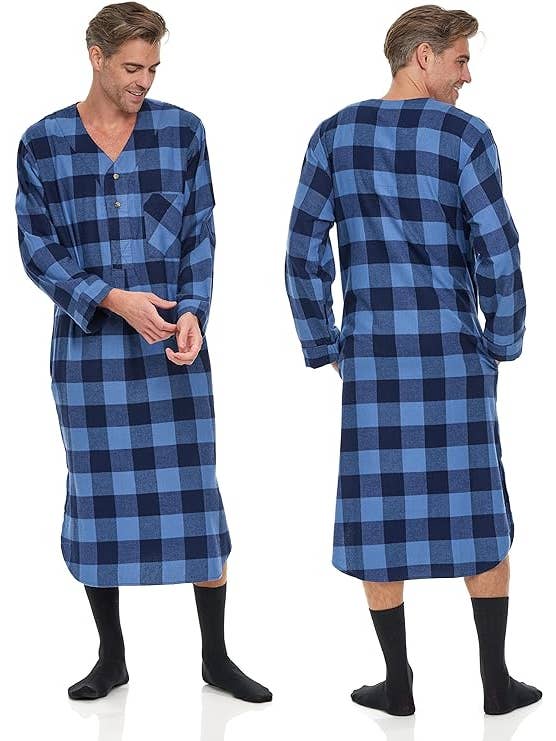 I-Wear Brands - Wholesale Nightshirt - Men's - 2 Pack Men's Cotton Flannel Long Henley Nightshirt11