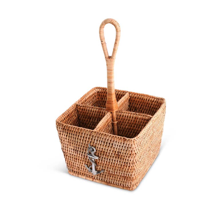 Vagabond House - Wholesale Flatware Caddy - Anchor Hand Woven Wicker Rattan Flatware Caddy