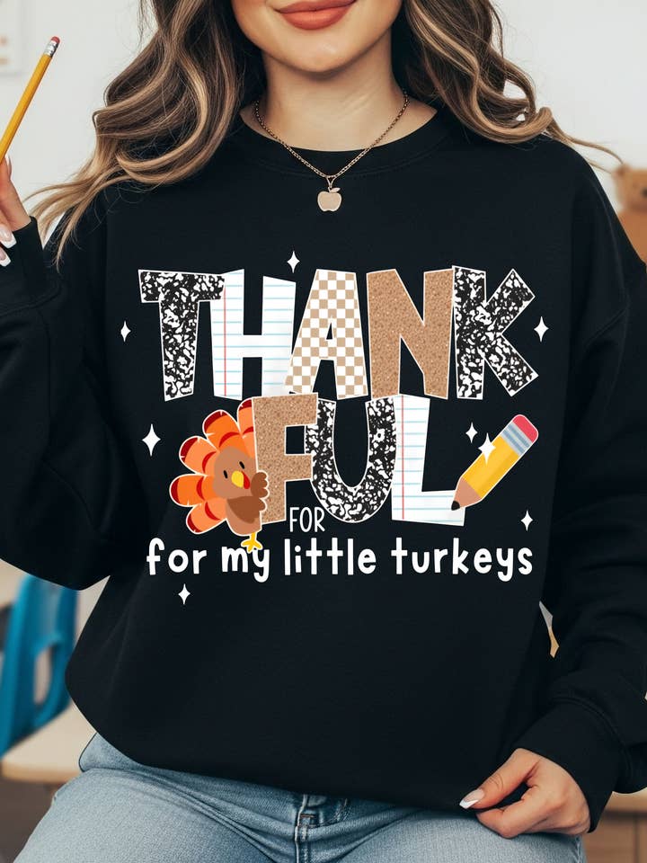 Sweat-shirt décontracté "Reconnaissante pour mes petits dindons" de l'enseignant pour la vente par SWAG Tees