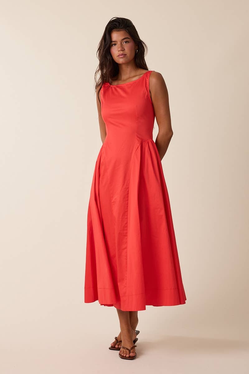 Sky to Moon - Vente Robe – femme - ROBE MIDI ÉVASÉE À ENCOLURE BATEAU EN FORME DE U DE COULEUR UNIE5