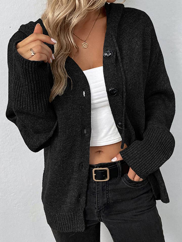 NINEXIS - Wholesale Cardigan - Women's - CWOCAL355 Button Down Open Front Hoodie Cardigan Sweater