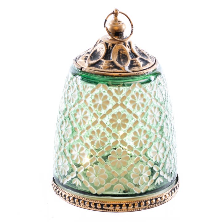 Md Green Flower Led Lantern for wholesale by Oak Street Wholesale