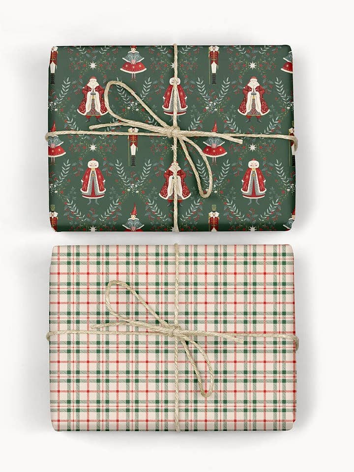 Christmas Plaid / Mr & Mrs Claus - 6pk Gift Wrap Sheets for wholesale by Bespoke Letterpress