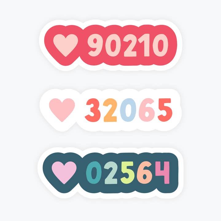 Custom Zip Code Stickers, Tourist Souvenir, Hometown Pride for wholesale by Kreate Paper Co.