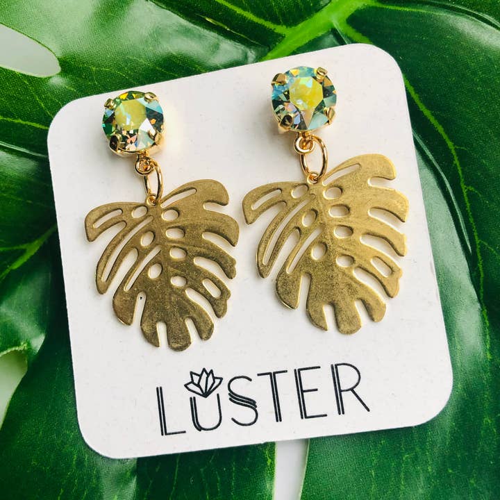 Monstera Leaf Brass Lightweight Earrings for wholesale by LUSTER