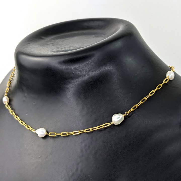 Silver and Pearl Baroque Pearl Necklace 18-inch for wholesale by Ping Ping Jewellery