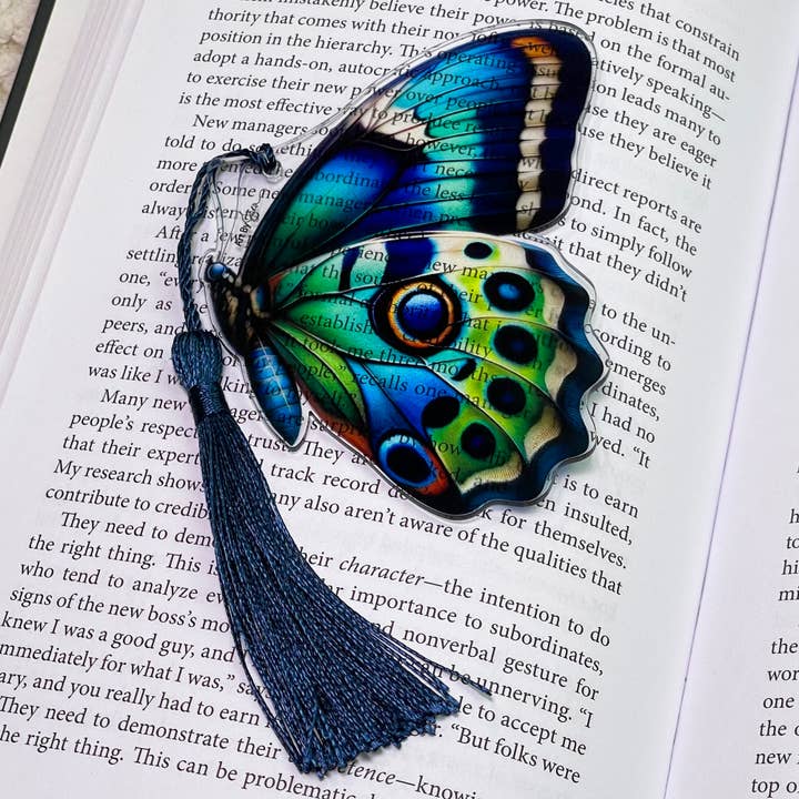 Lifeforce Glass, Inc. – Engroshandel Bogmærke – Akryl sommerfuglebogmærke med kvast, blå1