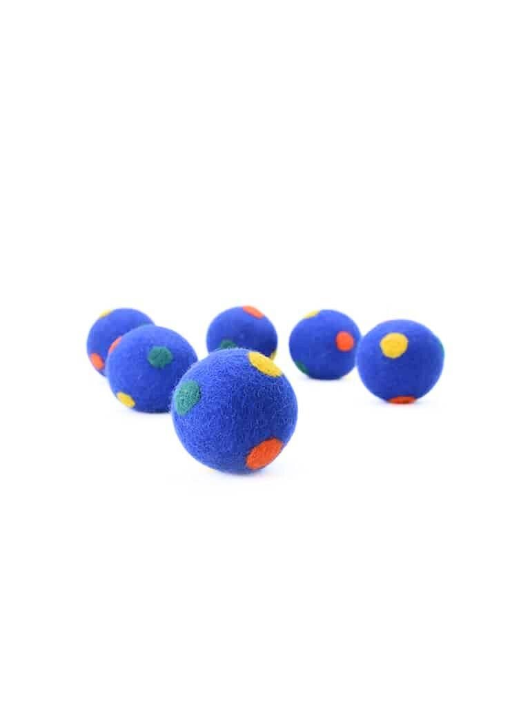 Woollyfelt - Wholesale Pet Toy - Cat/Dog - Blue Wool Felt Dot Balls1
