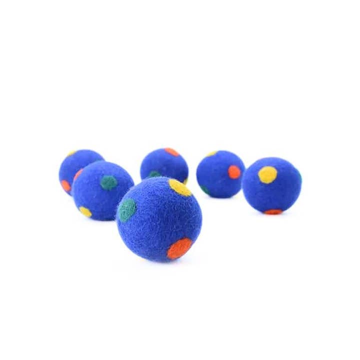Woollyfelt - Wholesale Pet Toy - Cat/Dog - Blue Wool Felt Dot Balls1