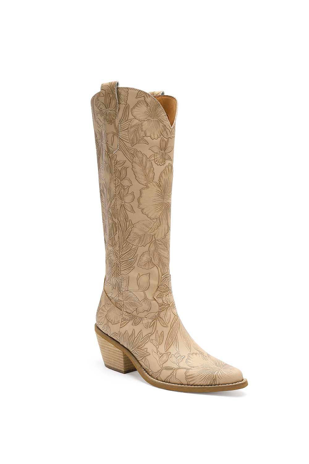 Mars Sky Shoes Wholesale - Wholesale Cowboy Boots - Women's - Beast Fashion ADELA-71 Women Block Heel Floral Embossing Pull-on Western Tall Boots-12 Pairs Pack-50.55/Pair1