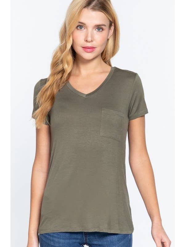 Active Basic | Active USA - Wholesale T-shirt – women's - Short Sleeve V-neck Top with Pocket21