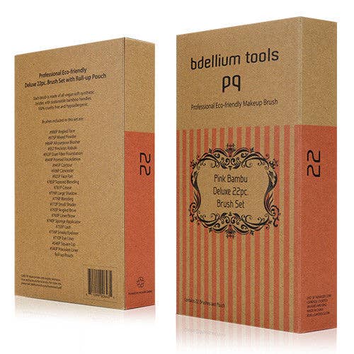 Bdellium Tools - Wholesale Makeup Brush Set - Pink Bambu Deluxe 22pc. Brush Set with Roll-up Pouch10