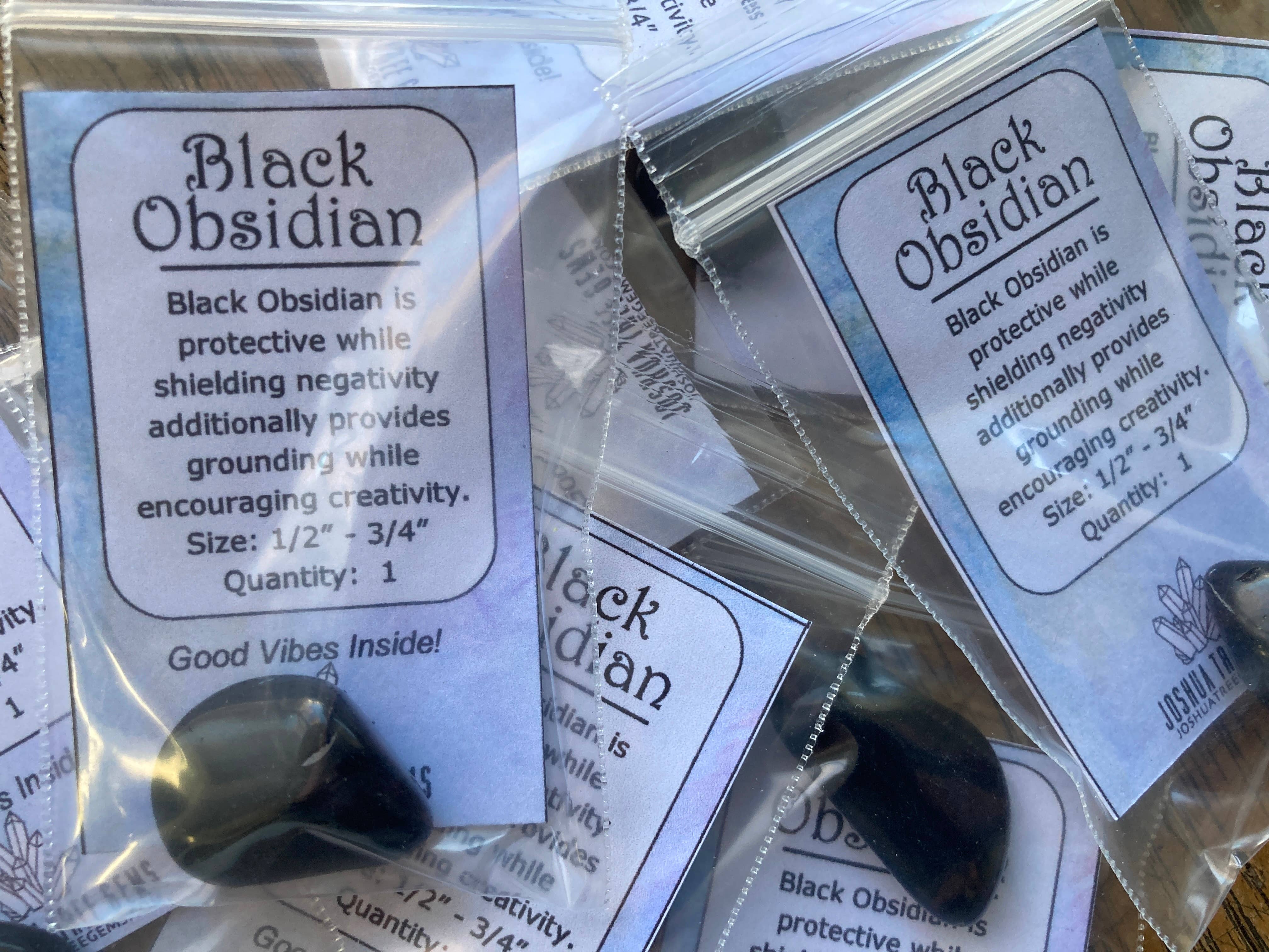 Joshua Tree Gems - Vendita all'ingrosso Pietra/cristallo spirituale - Ossidiana nera burattata con una carta con proprietà metafisiche2